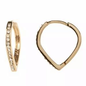 NWT Banana Republic Gold Paved Crystal Tear Shape Small Huggie Hoop Earrings